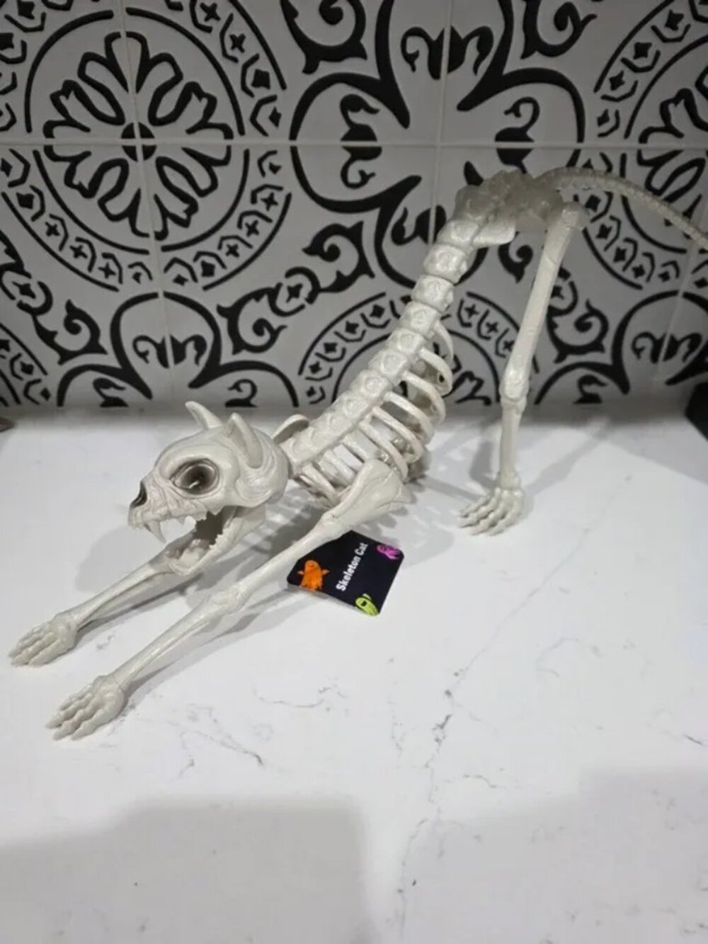 New Halloween Decor 18" Skeleton Cat Stretching